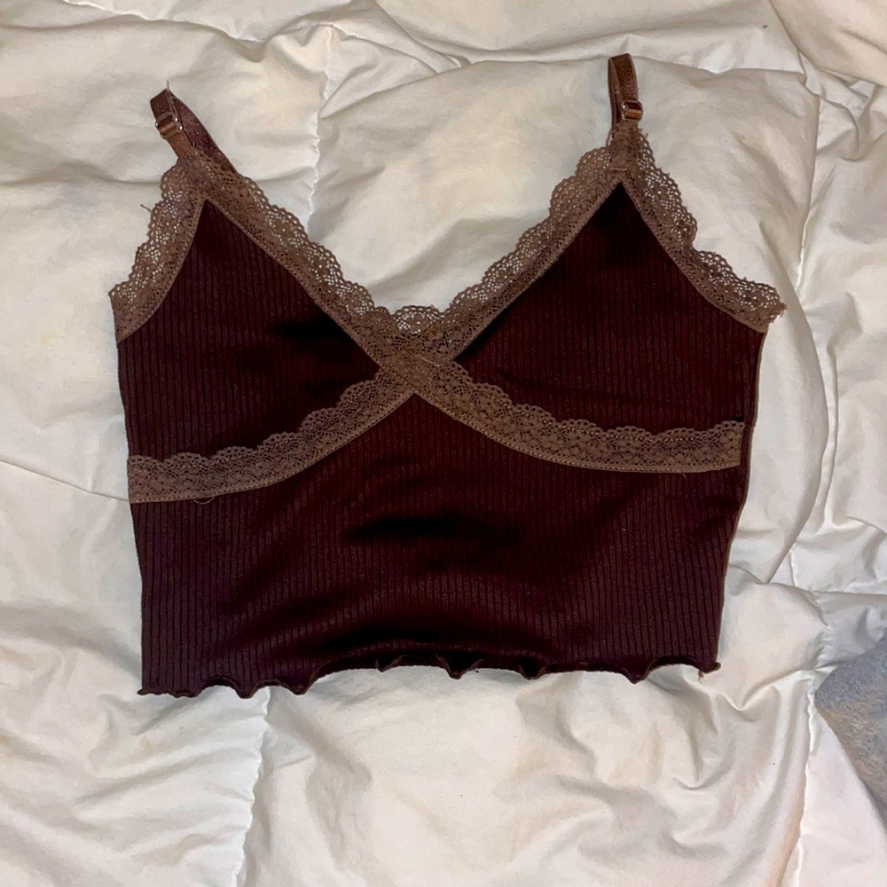 Brown lace cropped tank top. Size small. Divided. Barely worn
